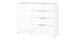 Sideboard Owingen in weiß mit Glasauflagen, 4 Schublade und 1 Tür