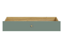 Schubkasten Winston in der Farbausführung Salbeigrün / Mauvella oak, Frontansicht