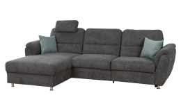 Komfort-Wohnlandschaft Dyre in einem grauen Stoff bezogen mit Füßen im Alu-Look.