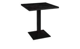 Bistrotisch Biblis-System mit einer Tischplatte in der Farbe Flamed Wood Black und einem schwarzen Gestell.