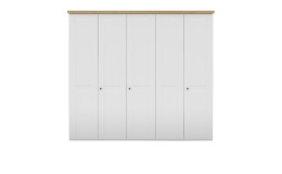 Komfort-Drehtürenschrank Miami in weiß mit einer Absetzung in Bianco Eiche.