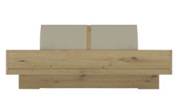 Basis-Bett Venedig in Bianco Eiche und einem Kopfteil aus Kunstleder in Champanger.