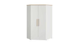 Jugendzimmer-Eck-Kleiderschrank Oscar, In der Farbausführung Kreideweiß, Frontansicht