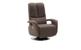 Komfort-Relaxsessel plano|FORM Swing Chair im Bezugsstoff Platin und einem Drehteller in Edelstahl. Schräge Seitenansicht.