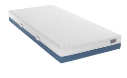 BULTEX Drive X5 KS 100 x 190 cm H2 zusehen mit Ihrem Blau Weißen Bezug aus einer Schrägen Perspektive. 