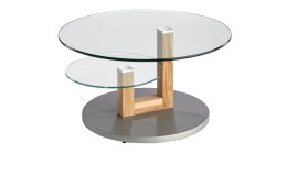 Couchtisch 7465HK-080K-25 mit einer Tischplatte aus Klarglas und einemGestell aus Eiche Massivholz