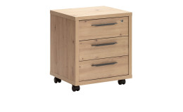 Rollcontainer Design-Office aus Holzwerkstoff in Artisan Eiche mit Griffe in anthrazit und vier Rollen.