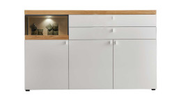 Sideboard X2 Kristallweiß mit Absetzung Eiche Rustico, Fach mit Persol-Verglasung