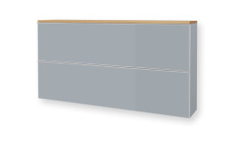 Hängeschuhschrank Volare im Dekor Optiperlgrau Glas und Absetzungen mit Balkeneiche-Furnier