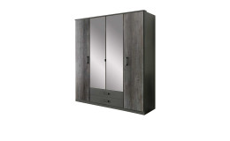 Drehtürenschrank Dora in der Farbausführung Graphit / Sigi-Steel-Optik mit zwei Spiegeltüren