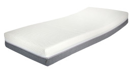 Kaltschaummatratze Moon Premium 100 x 200 cm H2 aus einem weißen Softtuch mit einem Kaschmir-Anteil und Purotex-Veredelung und der Unterseite in anthrazit.