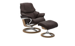 Relaxsessel mit Hocker Stressless Reno S Signature, Bezug: Aster Webstoff, Farbe: Brown, Gestell: Eiche/Aluminium