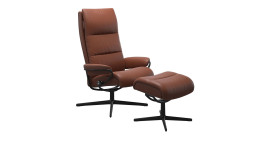 Relaxsessel mit Hocker Stressless Tokyo M Cross, Bezug: Noblesse Echtleder Tigereye, Gestell: Aluminium Mattschwarz 