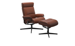 Relaxsessel mit Hocker Stressless Tokyo M Cross, Bezug Noblesse Echtleder Tigereye, Gestell: Aluminium Mattschwarz