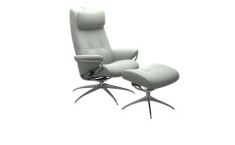 Relaxsessel mit Hocker Stressless Berlin M Star mit Bezug aus Paloma Echtleder in Breezy Blue und Gestell aus Aluminium