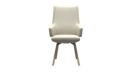 Stuhl Vanilla mit Leder in der Farbe Vanilla und einem Holzgestell. 