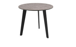 Beistelltisch MONDO Varium mit einer Glas-Keramik Tischplatte in Zementgrau mit einem schwarzen Stahlgetsell.