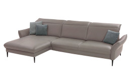 Komfort-Ecksofa MONDO Mirium in einerm Echtlederbezug in Granit