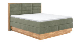 Boxspringbett VALMONDO Incana in einem Stoffbezug in Turtle und einem Sichtholzrahmen in Eiche