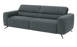 Sofa 3-Sitz MR 260 in einem Echtlederbezug in Steel. Schräge Seitenansicht