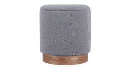 Hocker Lund inklusive Stauraum mit Bezug aus grauem Boucle-Stoff und holzfarbenem Gestell