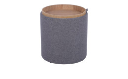 Hocker Lund inklusive Stauraum und Tablett mit Bezug aus grauem Stoff und holzfarbenem Gestell