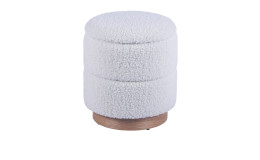 Hocker Lund inklusive Stauraum mit Bezug aus creme-weißem Sherpa-Stoff und holzfarbenem Gestell