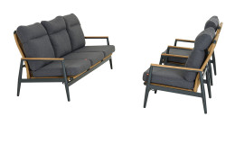 Lounge-Set Roma in grau mit Aluminium Gestell, 3 Sitzer und 2 Sessel