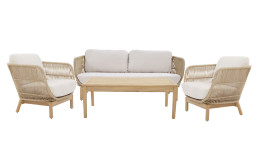 Lounge-Set Taipeh mit beigem Rope und Gestell aus naturfarbigem Akazienholz