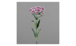 Dianthus 55 cm aus Kunststoff mit lila / weißen Blüten und grünen Stiel und Blätter. Auf einem grauen Hintergrund.