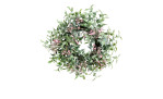 Ruscus-Kranz mit Blüten 28 cm aus Kunststoff mit rosa Applikationen.