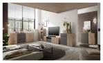 Kommode Nancy, in der Farbausführung Viking Oak und grau, in einem Raum stehend mit Deko und weiteren Möbeln der selben Serie