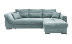 Wohnlandschaft Folkestone mit Cord-Stoff im Farbton Aqua bezogen, Ottomane rechts, mit 8 Kissen