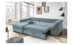 Wohnlandschaft Folkestone mit Cord-Stoff im Farbton Aqua bezogen, Ottomane links, Ansicht der Schlaffunktion