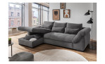 Wohnlandschaft Folkestone mit grauem Cord-Stoff bezogen, Ottomane links, Ansicht mit offenem Bettkasten