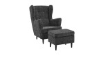 Sessel mit Hocker in Anthrazit, Füße Schwarz