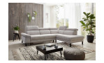 Basis-Ecksofa, in der Farbausführung Silber, in einem Raum stehend ohne Kissen