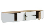 Lowboard Lüttich in der Farbkombi. grey und Valecia oak, Schrägansicht mit offenen Türen