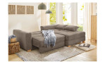 Wohnlandschaft Karolina mit einem Cordbezug in der Farbe Taupe, Ansicht der Schlaffunktion, Milieubild