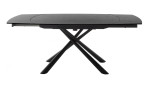 Esstisch Nizza mit Tischplatte aus Keramik & Sicherheitsglas in Schwarz und matt-schwarzem Metall-Gestell, ausgezogen Seitenansicht