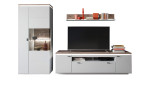 Komfort-Wohnwand Amant aus Holzwerkstoff in Modern White mit einer Viking Oak Absetzung.