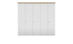 Komfort-Drehtürenschrank Miami in weiß mit einer Absetzung in Bianco Eiche.