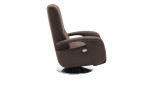 Komfort-Relaxsessel plano|FORM Swing Chair im Bezugsstoff Platin und einem Drehteller in Edelstahl. Seitenansicht.