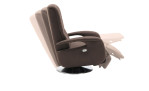 Komfort-Relaxsessel plano|FORM Swing Chair im Bezugsstoff Platin und einem Drehteller in Edelstahl. Seitenansicht mit Funktion.