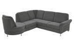 Basis-Wohnlandschaft plano|FORM Wien im Bezugsstoff Grey und silbernen Füßen. Schräge Seitenansicht und drehbarem Rondelabschluss.