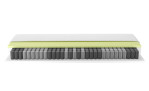 Matratze BULTEX Drive X5 mit Taschenfederkern in einer schrägen Seitenansicht und den Taschenfederkern von innen zusehen.