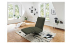 Basis-Relaxliege Rom, in der Farbausführung Khaki, mit der Relaxfunktion, in einem Raum stehend, Schräg-Frontansicht