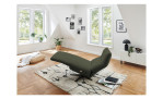 Basis-Relaxliege Rom, in der Farbausführung Khaki, mit der Relaxfunktion, in einem Raum stehend, Seitenansicht