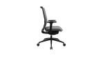 Drehstuhl Office Chair mit Armlehnen, schwarzem Fußkreuz und einem Bezug in der Farbe Grau, Ansicht von der Seite