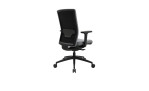 Drehstuhl Office Chair mit Armlehnen, schwarzem Fußkreuz und einem Bezug in der Farbe Grau,Schrägansicht von hinten  